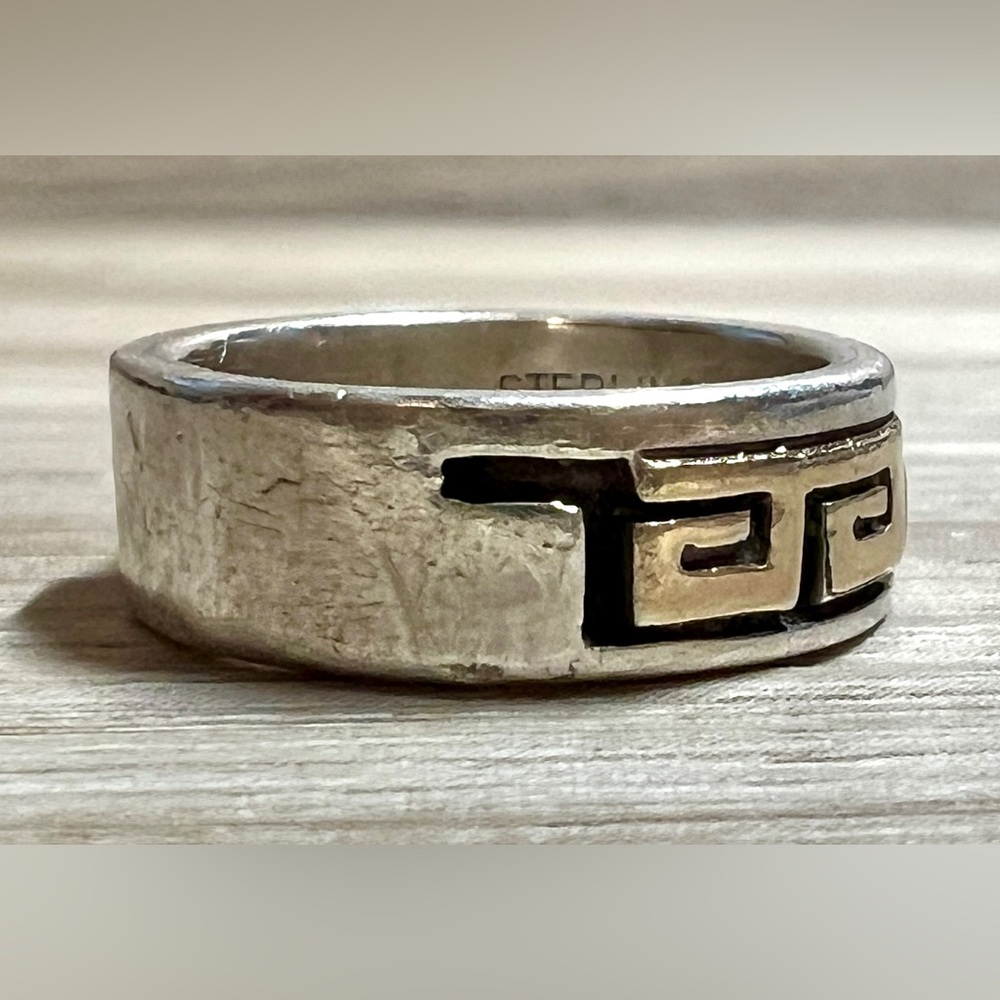 Native American Signed P. SKEET Sterling Silver & 14K Gold Pinky Ring, Size 4 - Picture 5 of 10